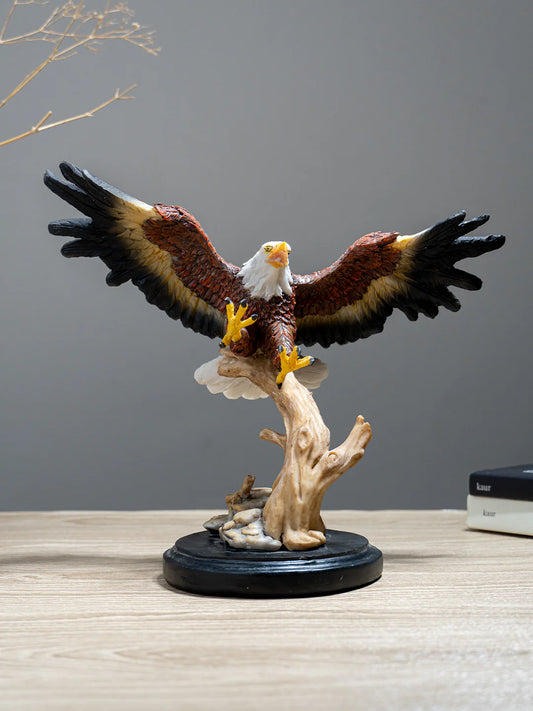 Bald Eagle Figurine on Wooden Perch