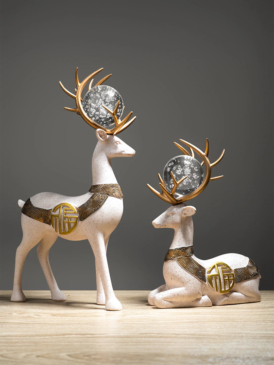 2Pcs White Modern Deer Resin Figurines for Home Décor