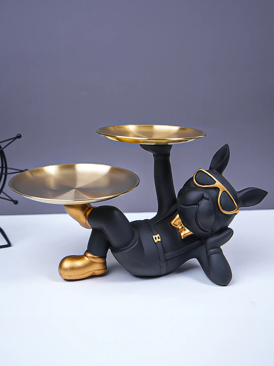Black & Gold Bulldog Tray Stand with Sunglasses