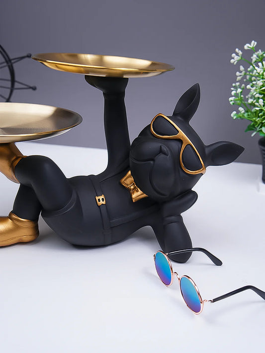 Black & Gold Bulldog Tray Stand with Sunglasses