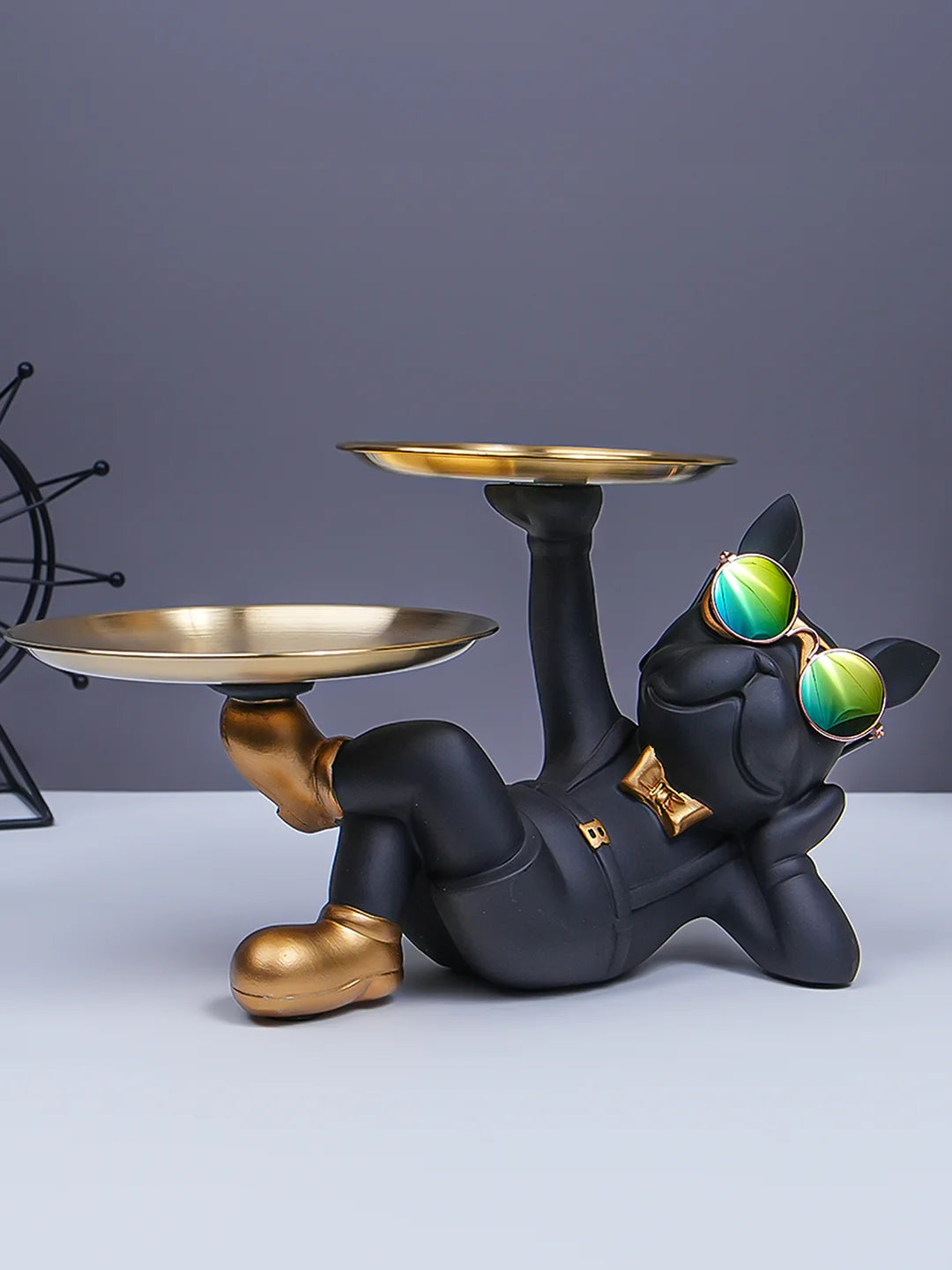Black & Gold Bulldog Tray Stand with Sunglasses