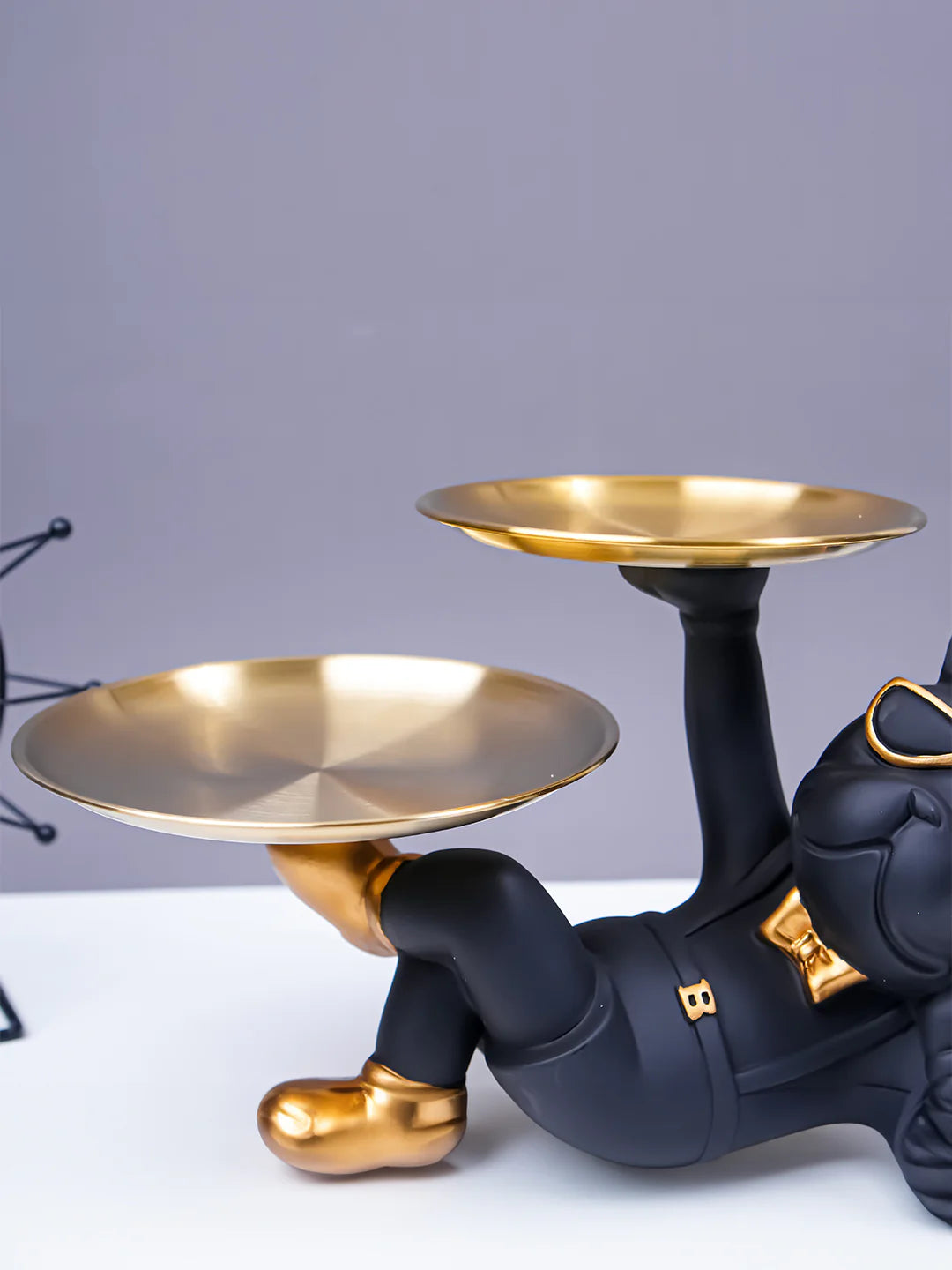 Black & Gold Bulldog Tray Stand with Sunglasses
