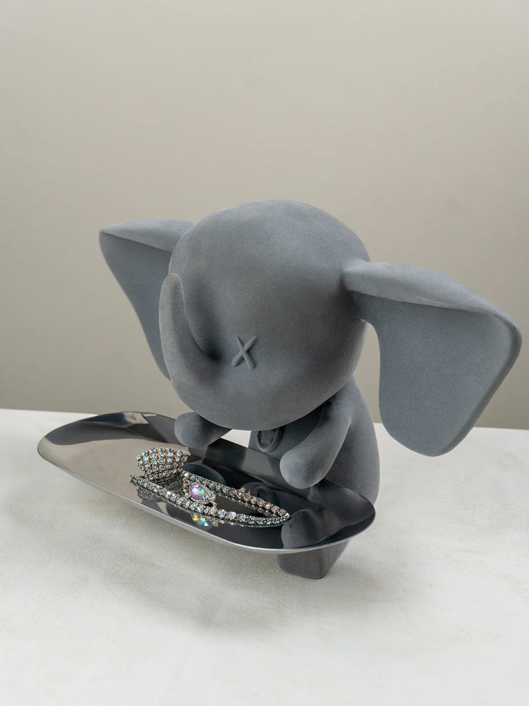 Grey Color Cute Elephant Statue with Tray