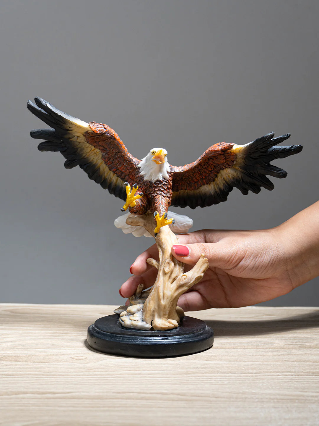 Bald Eagle Figurine on Wooden Perch