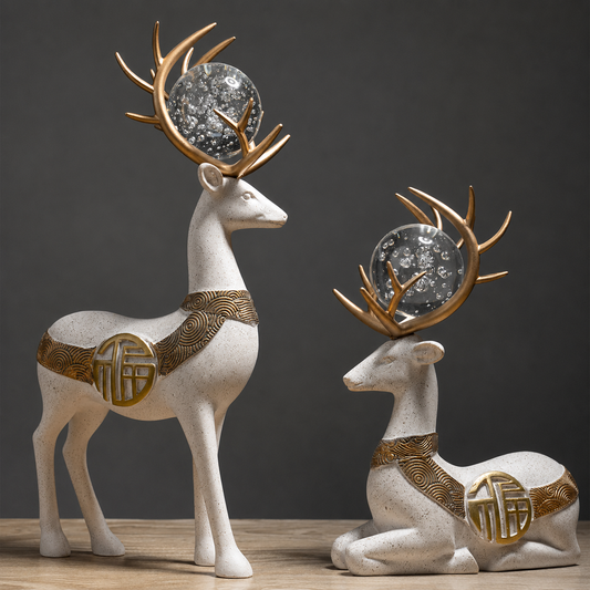 2Pcs White Modern Deer Resin Figurines for Home Décor