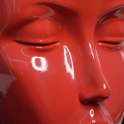 Regal Red Crowned Mudra Zen Face Sculpture