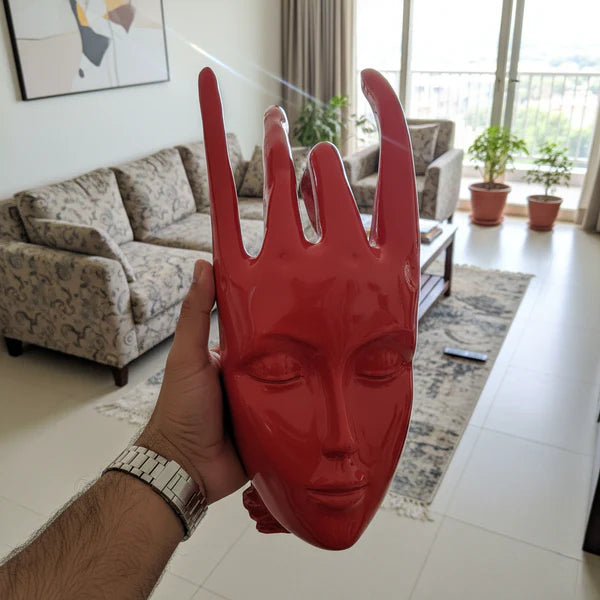 Regal Red Crowned Mudra Zen Face Sculpture (1.4 Ft Approx)