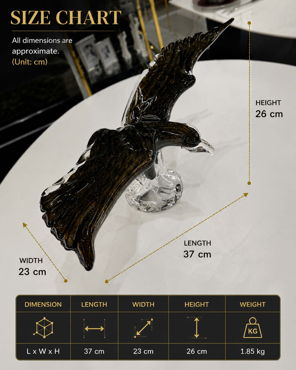 Premium Crystal Eagle Showpiece – Luxury Flying Eagle Decorative Statue for Home & Office